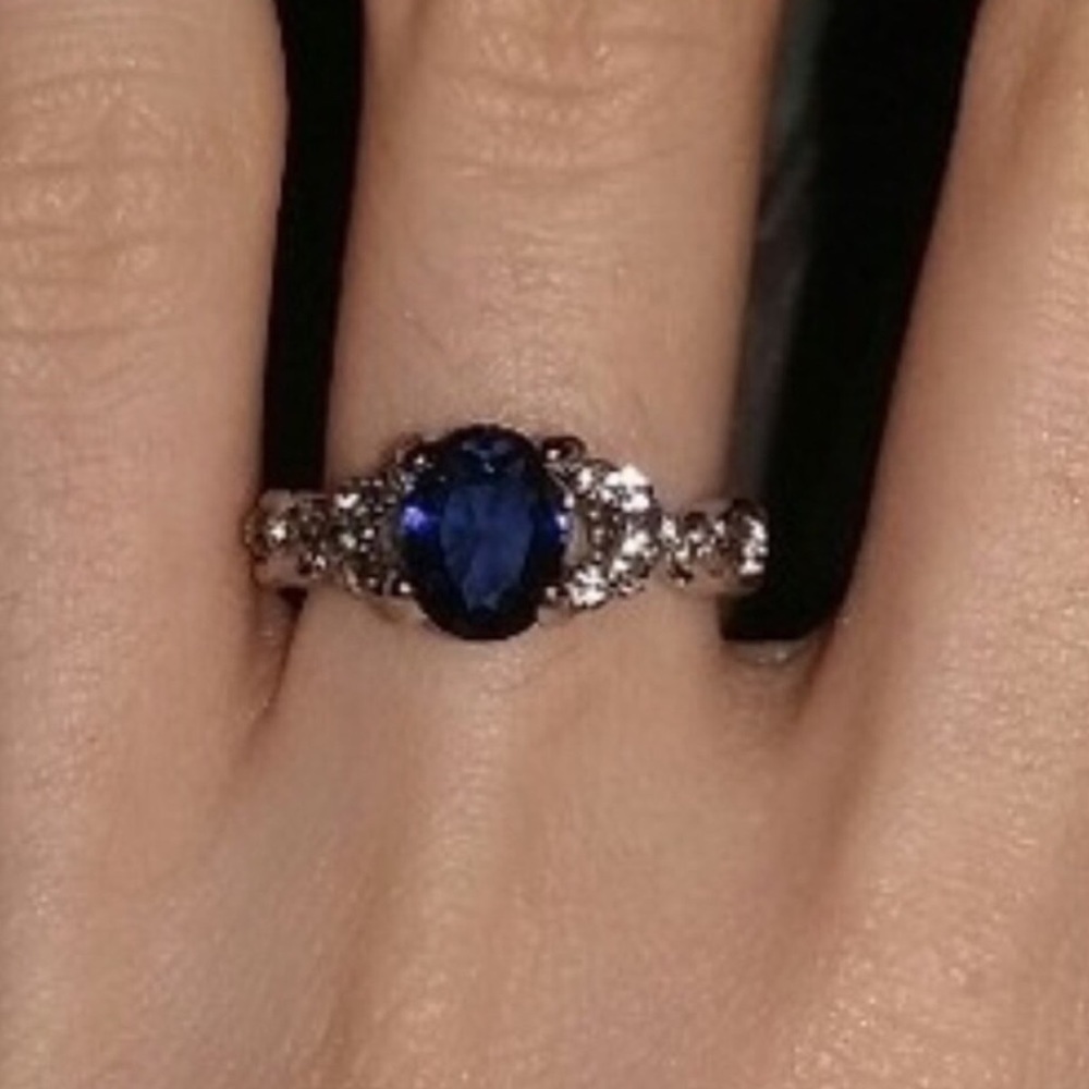 💖 925 Sterling Silver Cushion Cut Sapphire Ring - Picture 5 of 6